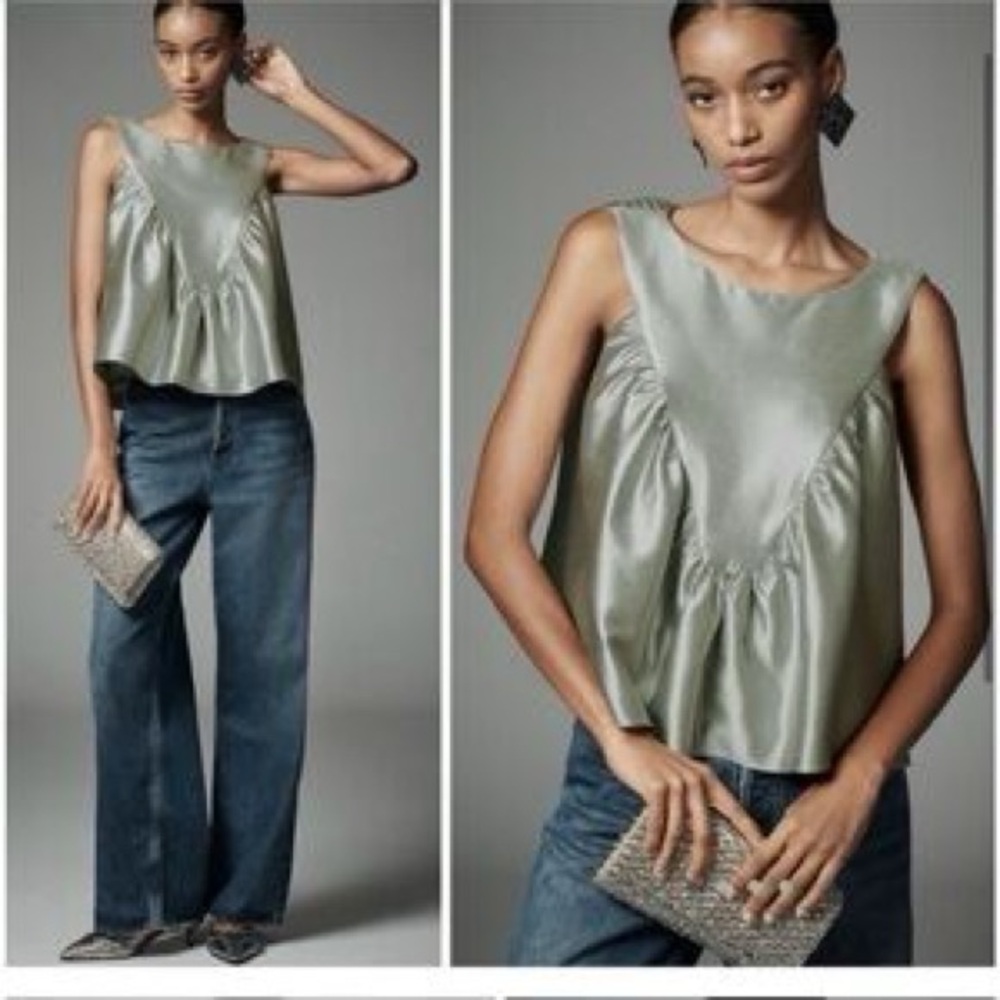 NWT ANTHROPOLOGIE MARE MARE Shirred Swing Tank Top Mint - Picture 2 of 9